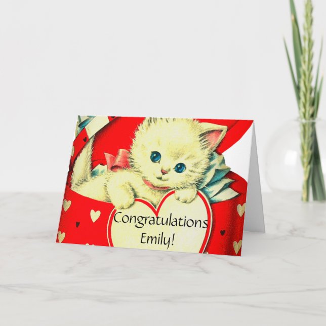Tarjeta Gato Retro Kitty Corazón Gatito Adorable Vintage (Anverso)