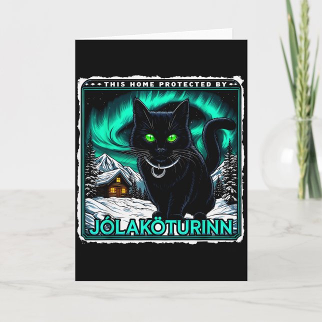 Tarjeta Gato Retro Yule Islandés Esta Casa Protegida Jólak (Anverso)
