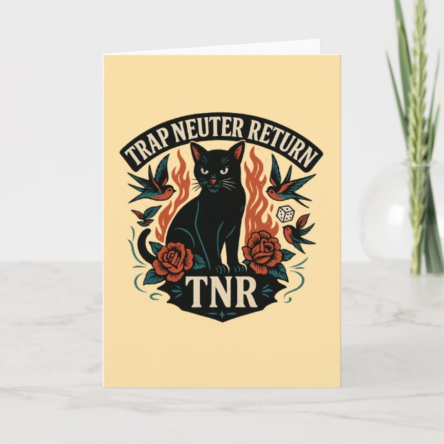 Tarjeta Gato Rockabilly TNR Tatuaje Vintage Gato Negro (Anverso)