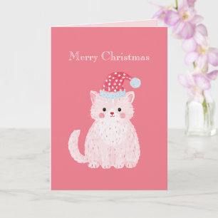 Tarjeta Gato Rosa Sombrero Rojo de Navidad