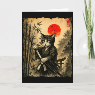 Tarjeta Gato Samurái Arte Japonés Hombres Chicos Gráfico D