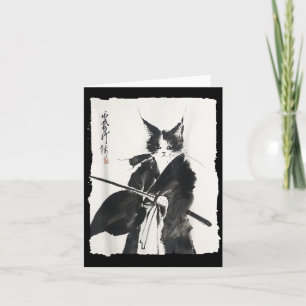 Tarjeta Gato Samurái Guerrero Tinta - Arte Japonés Felino