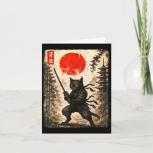 Tarjeta Gato Samurái Japonés Hombres Niños Gráfico Anime