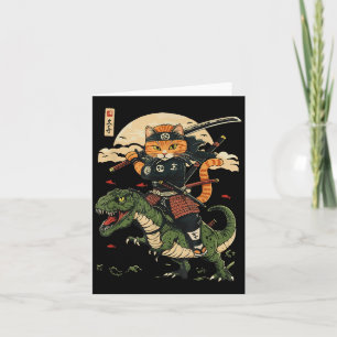 Tarjeta Gato Samurái Vintage Dinosaurio Arte Japonés Gráfi