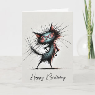 Tarjeta Gato Sassy de Cumpleaños con Gafas Rojas