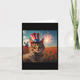 Tarjeta Gato Selfie 4 De Julio Bandera Estadounidense Patr
