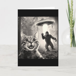 Tarjeta Gato Selfie Bosque Árboles Alien Ovni Pie Grande H