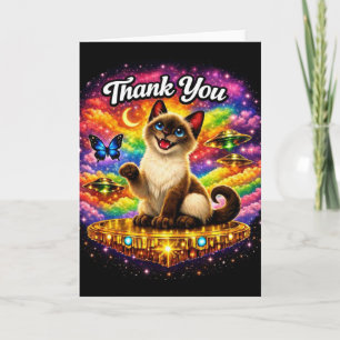 Tarjeta Gato siamés arcoíris cósmico del espacio exterior 