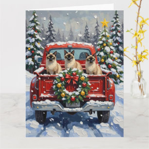 Tarjeta Gato Siamés Camión Rojo Navidad Fiesta