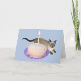 Tarjeta Gato siamés con pastel de cumpleaños