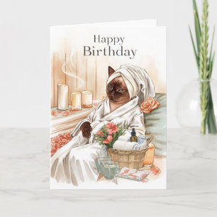 Tarjeta Gato siamés en cumpleaños de Spa