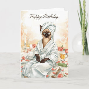 Tarjeta Gato siamés en cumpleaños de spa