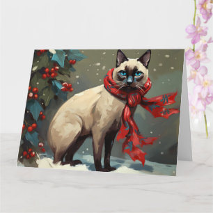 Tarjeta Gato siamés en Navidades de nieve