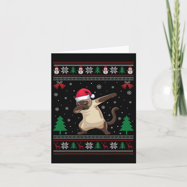 Tarjeta Gato siamés haciendo dab con sombrero de Santa niñ (Anverso)