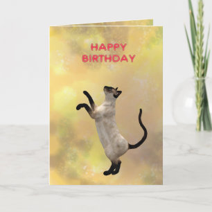 Tarjeta Gato siamés y cumpleaños feliz