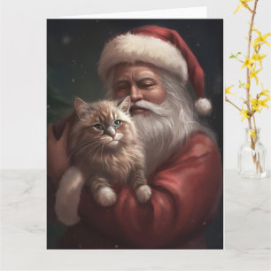 Tarjeta Gato siberiano con Navidades festivos de Santa Cla