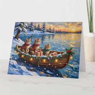 Tarjeta Gato Siberiano Navidad Barco Fiesta