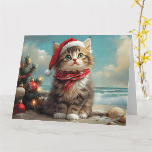 Tarjeta Gato Siberiano Navidad Vintage Playa