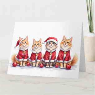Tarjeta Gato Siberiano Vestido de Navidad Sombrero de Sant
