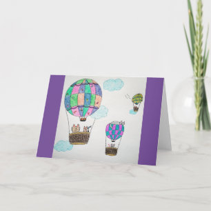 Tarjeta Gato Sinquítico En Un Globo De Aire Caliente