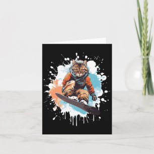 Tarjeta Gato Snowboard Animal Snowboard Gracioso Para Homb