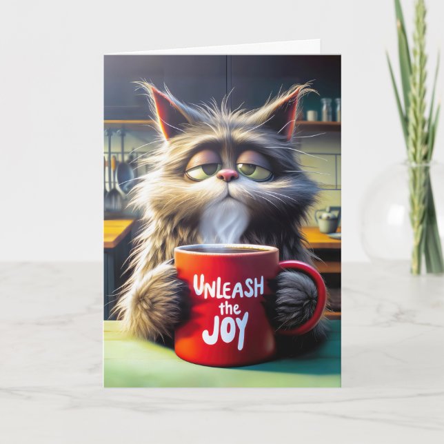 Tarjeta Gato somnoliento de cumpleaños de amigo con taza r (Anverso)