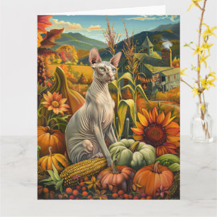 Tarjeta Gato Sphynx Cosecha de Otoño Día de Acción de Grac