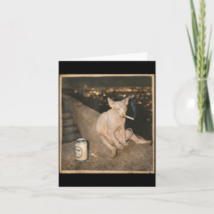 Tarjeta Gato Sphynx Fumando Meme Arte Divertido