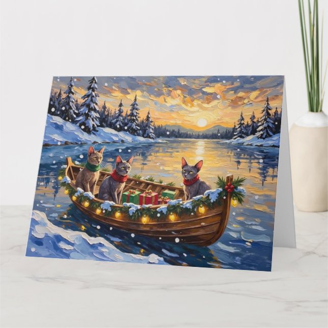 Tarjeta Gato Sphynx Navidad Barco Fiesta (Anverso)