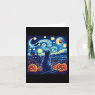 Tarjeta Gato Starry Night Van Gogh Cat Amantes Bats Pumpki