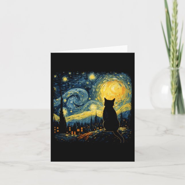 Tarjeta Gato Starry Night Van Gogh Cat Para Gato Que Perte (Anverso)