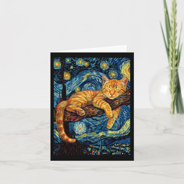 Tarjeta Gato Starry Night Van Gogh Cat Para Gato Que Perte (Anverso)