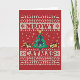 Tarjeta Gato suéter feo en Navidades de árbol