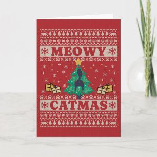 Tarjeta Gato suéter feo en Navidades de árbol