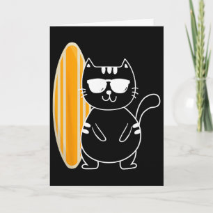 Tarjeta Gato surfista - Tabla de surf de playa olas de océ