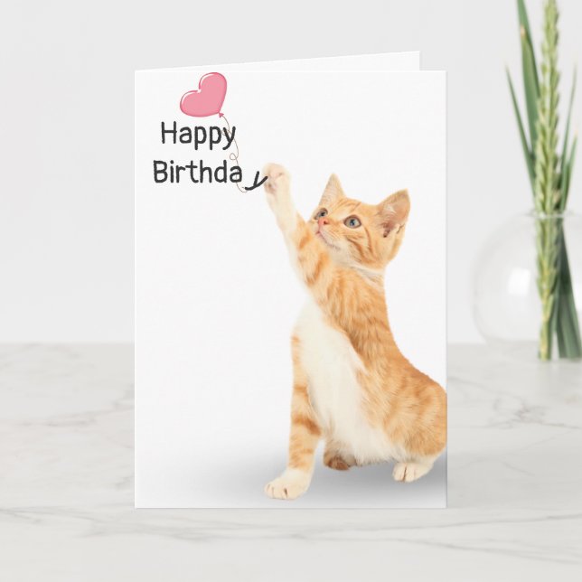 Tarjeta Gato tabby de cumpleaños con globo (Anverso)