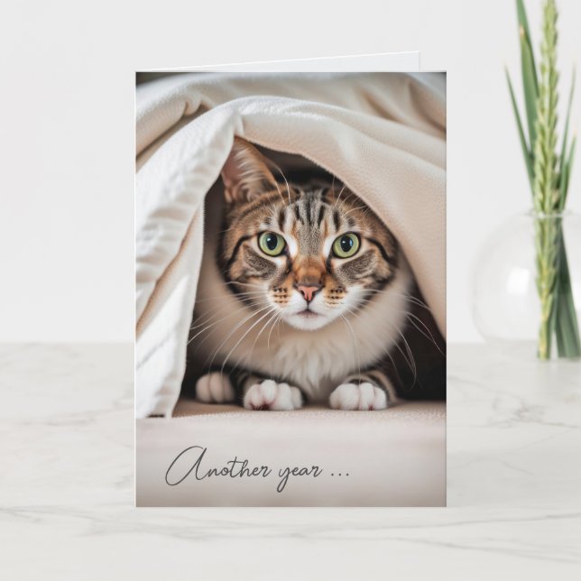 Tarjeta Gato Tabby de Cumpleaños Con Humor Antiguo (Anverso)