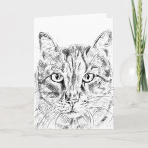 Tarjeta Gato tabby ilustrado en blanco y negro