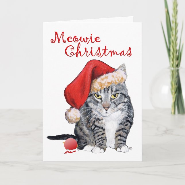 Tarjeta Gato Tabby Navidad Meowie (Anverso)