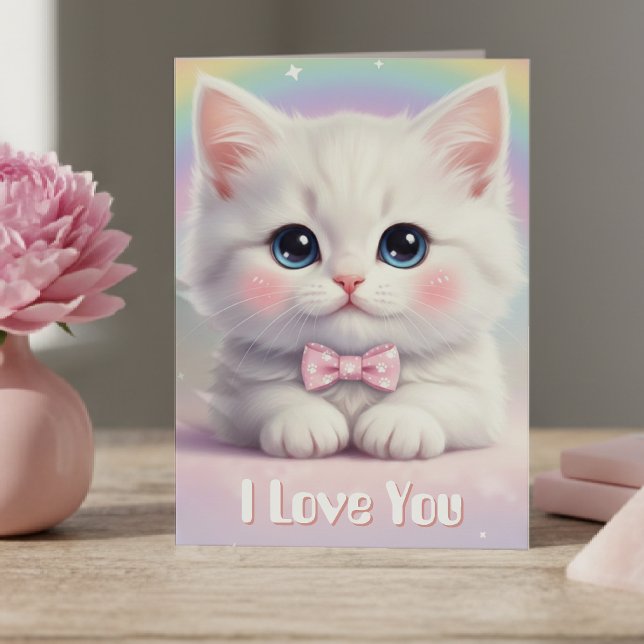 Tarjeta Gato te amo lindo cumpleaños día de San Valentín (Cat I Love You Cute Kitten Rainbow Valentine's Day Card
)