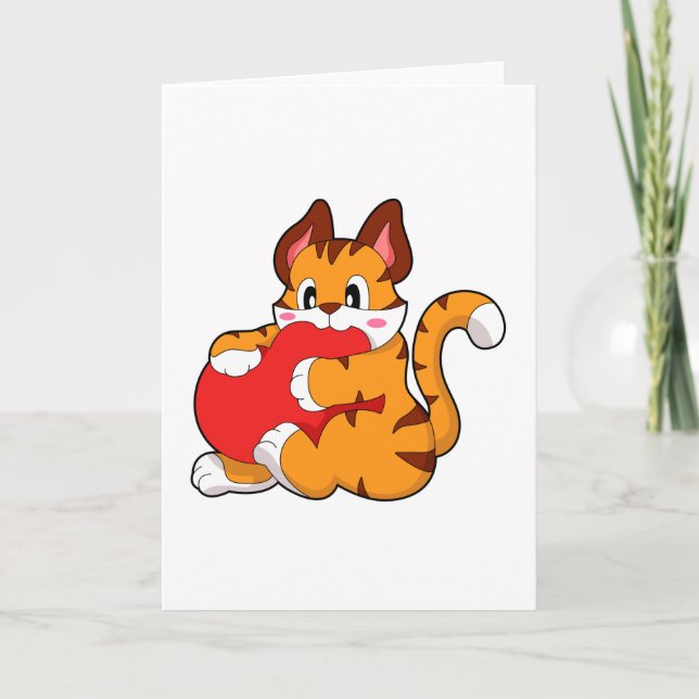 Tarjeta Gato tigre enamorado del corazón. PNG (Anverso)