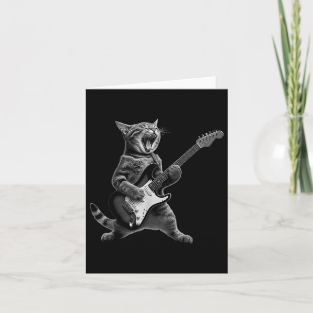 Tarjeta Gato tocando guitarra estrella de rock rock and ro (Anverso)