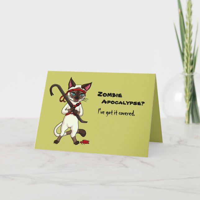 Tarjeta gato tonkinés con bar colaborativo Halloween, zomb (Anverso)