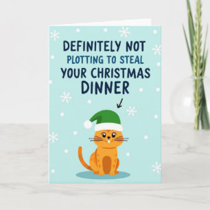 Tarjeta Gato tramando la cena de Navidad
