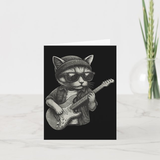 Tarjeta Gato tranquilo tocando música rock con guitarra di (Anverso)