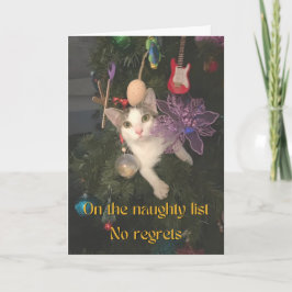 Tarjeta Gato travieso en árbol de Navidad