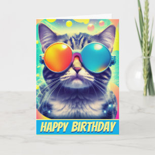 Tarjeta Gato Trippy Cool Psicodélico Viaje de Ácido