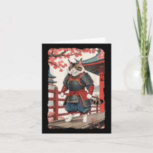 Tarjeta Gato Ukiyo-e Samurai Vintage en Kimono Sumi-e Ninj