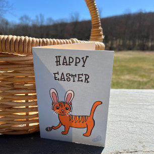Tarjeta Gato usando orejas de conejo feliz Pascua