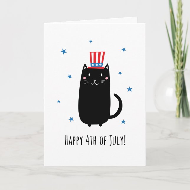 Tarjeta Gato usando un gorra patriótico, Feliz 4 de julio (Anverso)